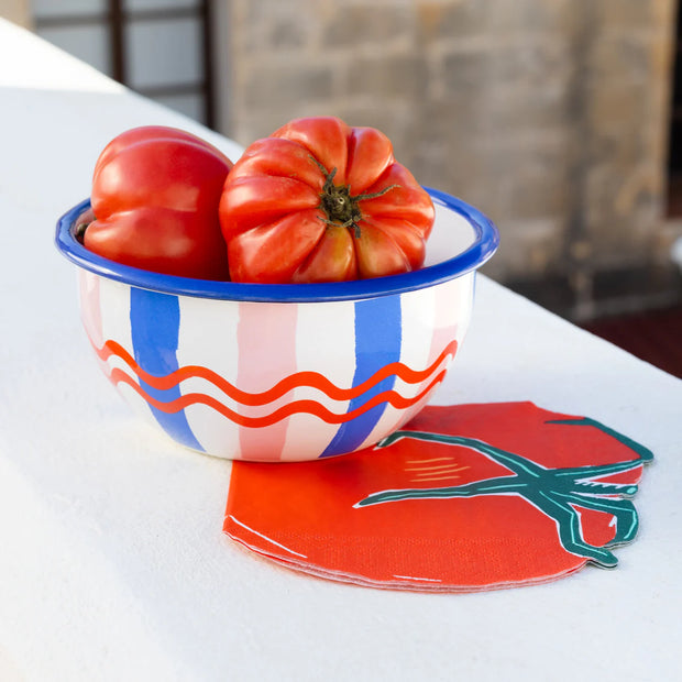 Bon Appetit Enamel Bowl 16cm - Stripe Tomato