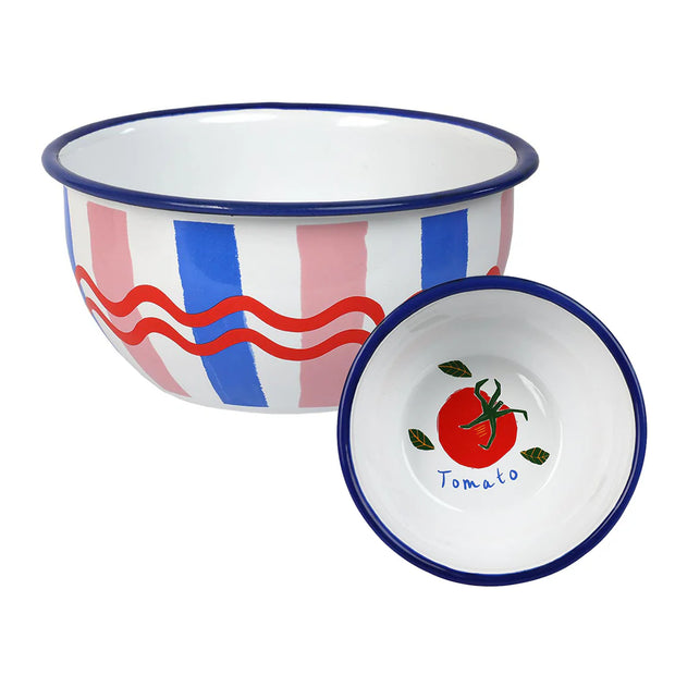 Bon Appetit Enamel Bowl 16cm - Stripe Tomato