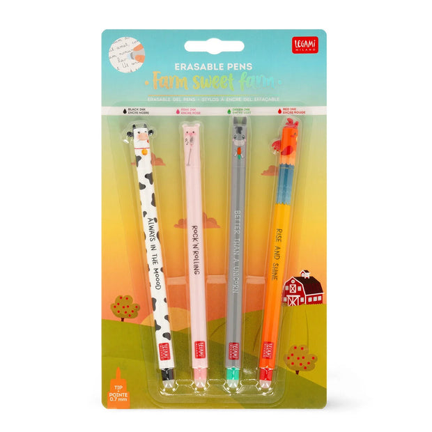 Legami Set of 4 Erasable Pens - Farm Sweet Farm
