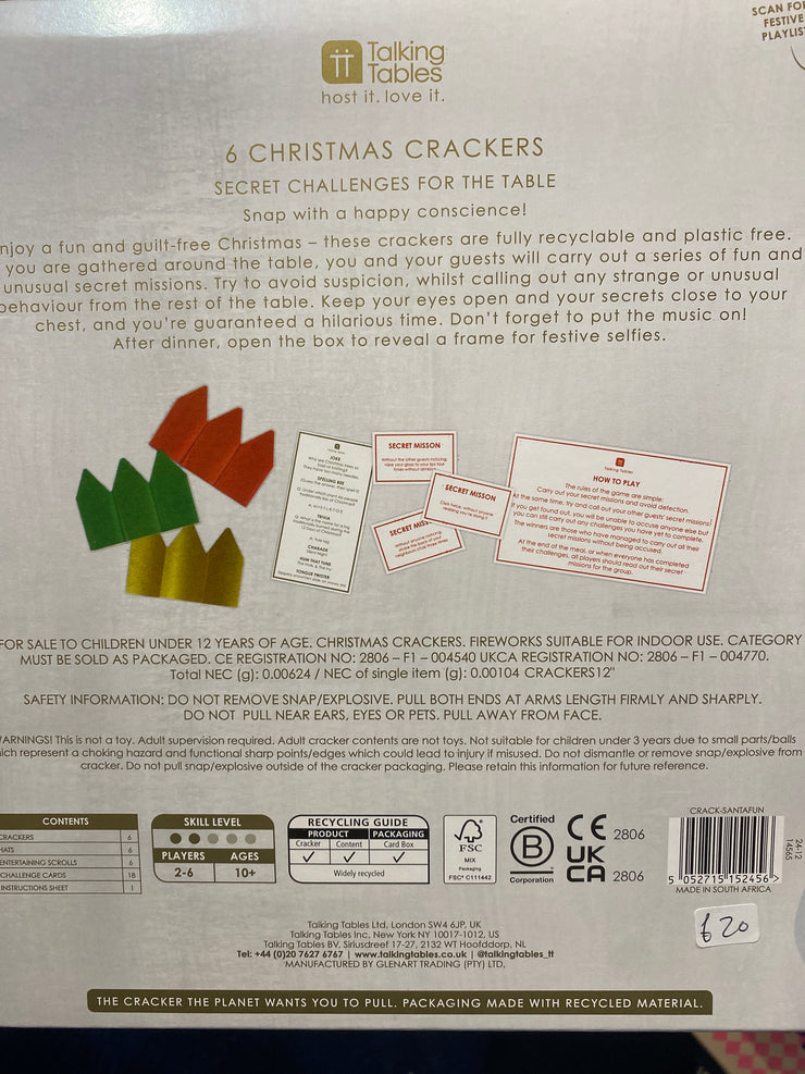 Christmas Crackers Box of 6 - Fun Santa