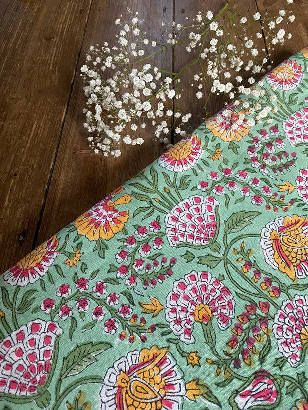 Twizzell Block Print Large Tablecloth - Green Multi Floral