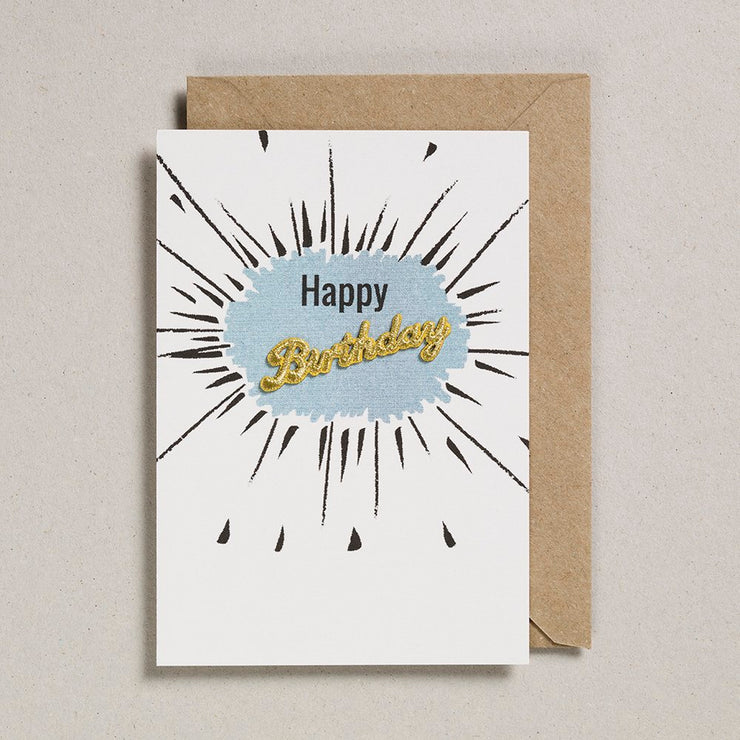 Petra Boase Embroidered Happy Birthday Card - Teal