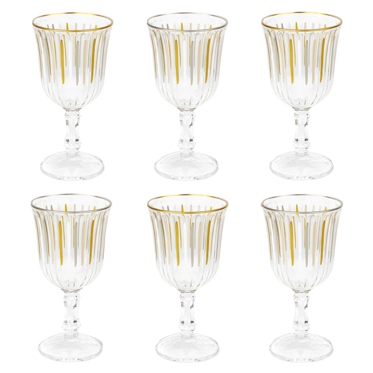 White & Gold Striped Glasses - Wine Glasses