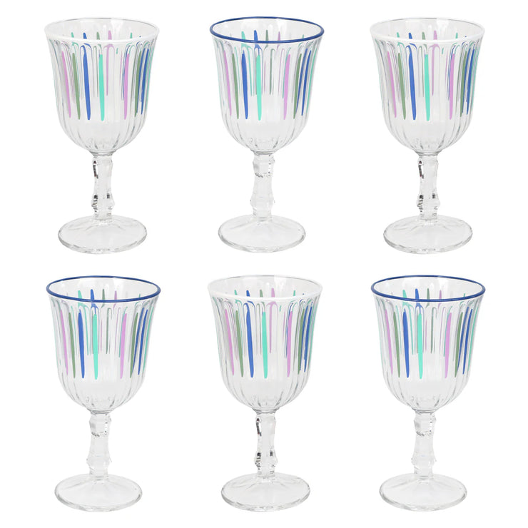 Blue & White Striped Glasses - Wine Glasses