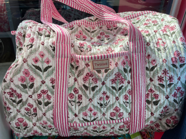 Twizzell Indian Block Print Weekend Bag - Pink Diamond
