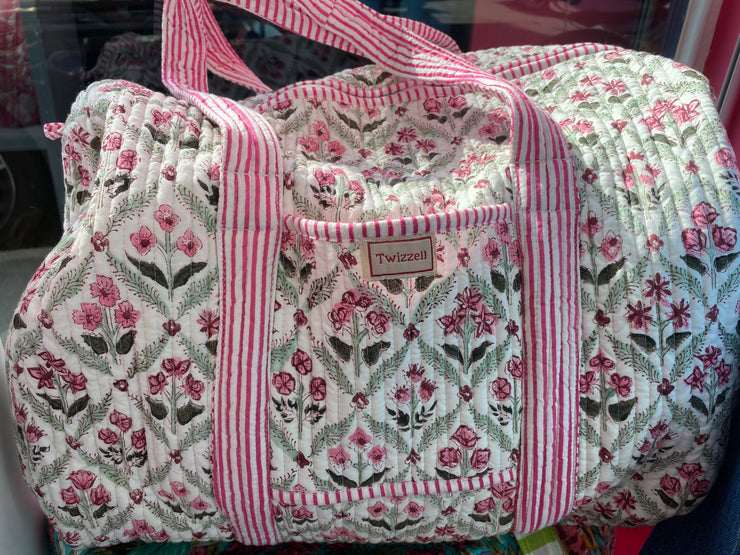 Twizzell Indian Block Print Weekend Bag - Pink Diamond