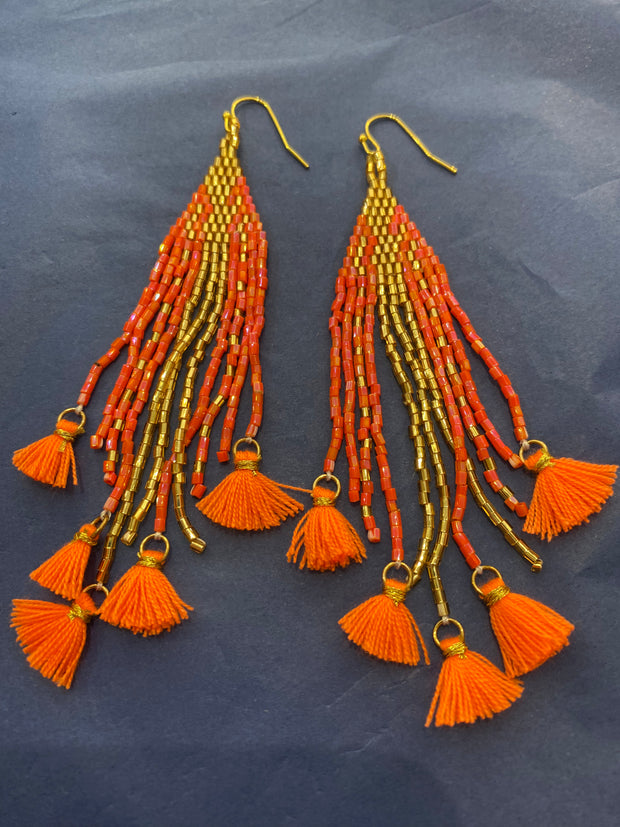 Long Beaded Tassel Earrings