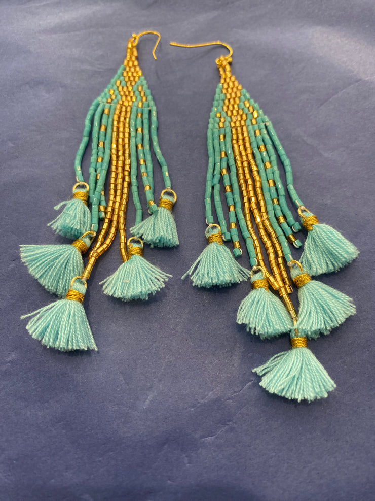 Long Beaded Tassel Earrings