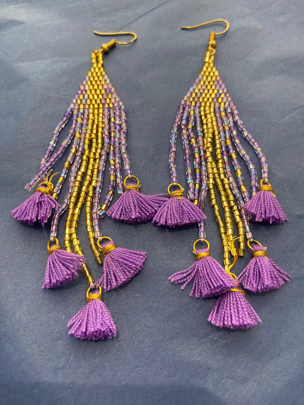 Long Beaded Tassel Earrings