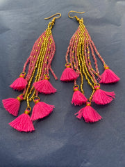 Long Beaded Tassel Earrings