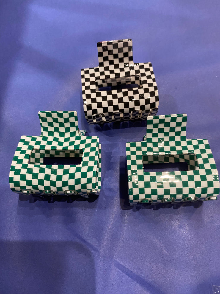 Boxy Hair Clips - Chequered