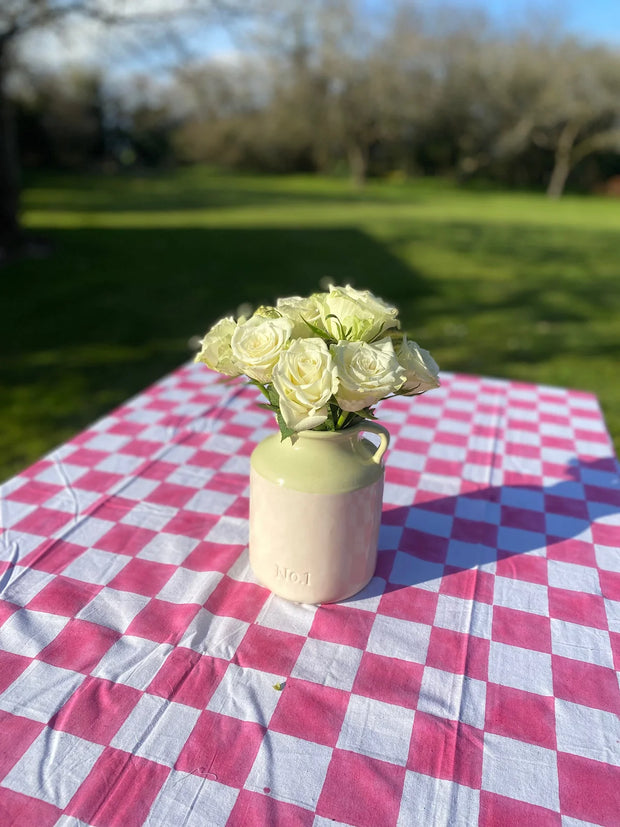 Twizzell Block Print Large Tablecloth - Pink Checkerboard