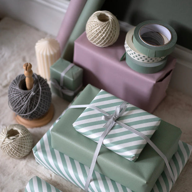 Recycled 5m Roll of Wrapping Paper - Green Stripe