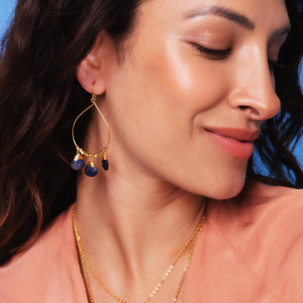 Ashiana Bella Hoop & Gem Earrings - Navy Sunstone