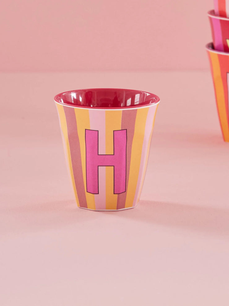 Rice Initial Alphabet Melamine Cups - Pink/Orange Stripes