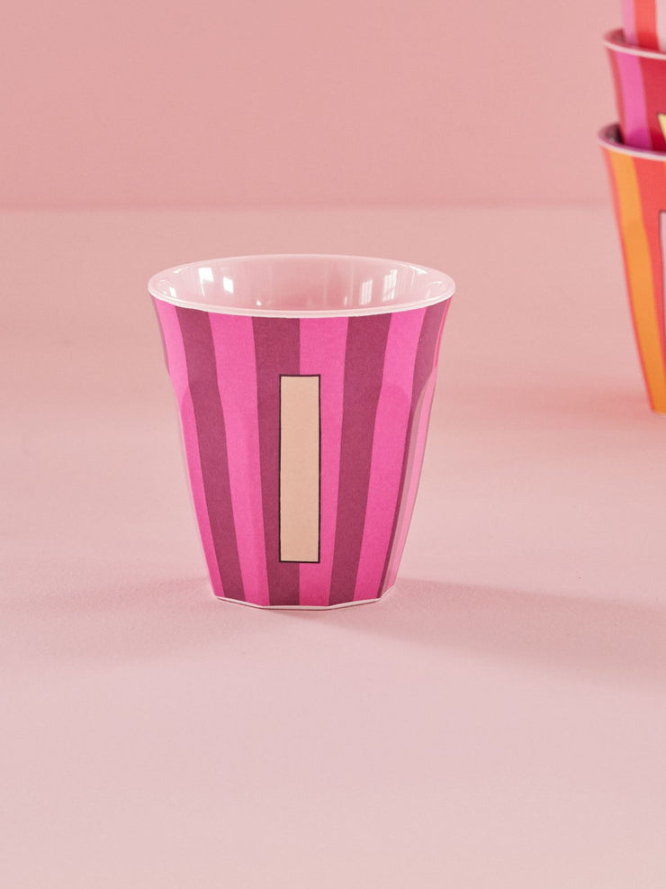 Rice Initial Alphabet Melamine Cups - Pink/Orange Stripes