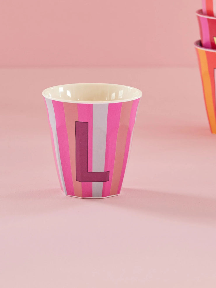 Rice Initial Alphabet Melamine Cups - Pink/Orange Stripes