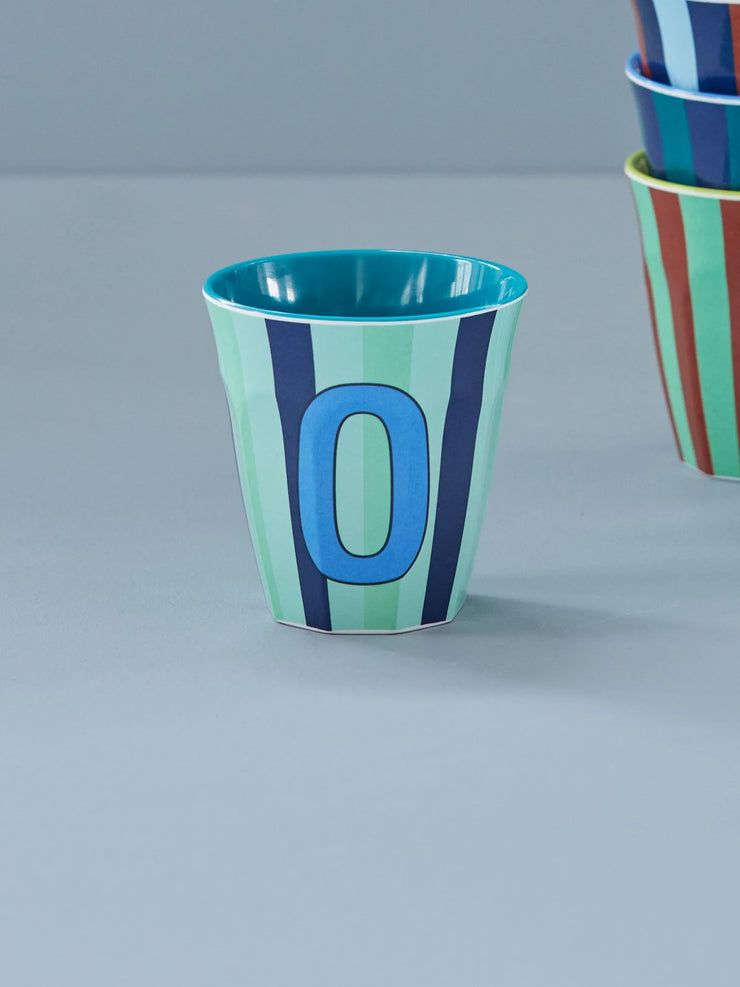 Rice Initial Alphabet Melamine Cups - Blue/Green Stripes