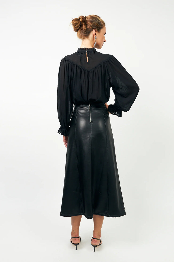 Lollys Laundry Lazise Faux Black Leather Maxi Skirt