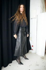 Lollys Laundry Lazise Faux Black Leather Maxi Skirt