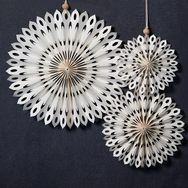 White Paper Fan Decorations - Set of 3