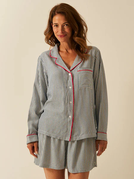 Stripe & Stare Long Sleeve Pyjama Top - Midnight Sunday