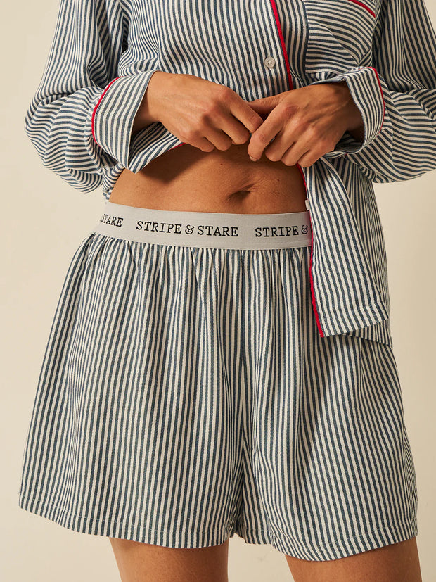 Stripe & Stare Stripe Pyjama Shorts - Midnight Stripe