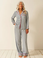 Stripe & Stare Long Sleeve Pyjama Top - Midnight Sunday