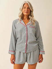 Stripe & Stare Long Sleeve Pyjama Top - Midnight Sunday