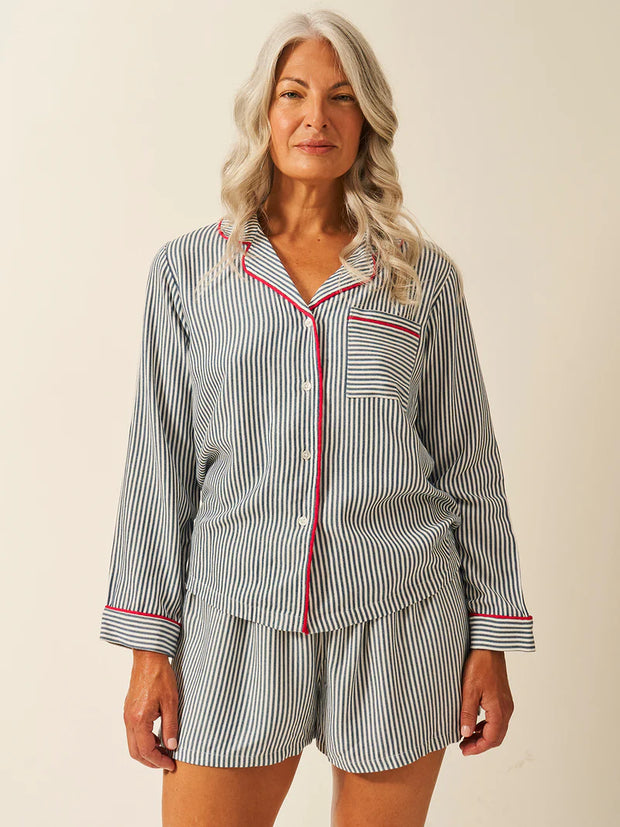 Stripe & Stare Long Sleeve Pyjama Top - Midnight Sunday