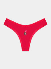Stripe & Stare Single Thong - Mistletoe Embroidery