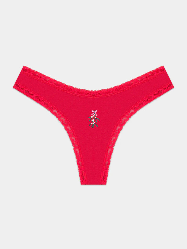 Stripe & Stare Single Thong - Mistletoe Embroidery