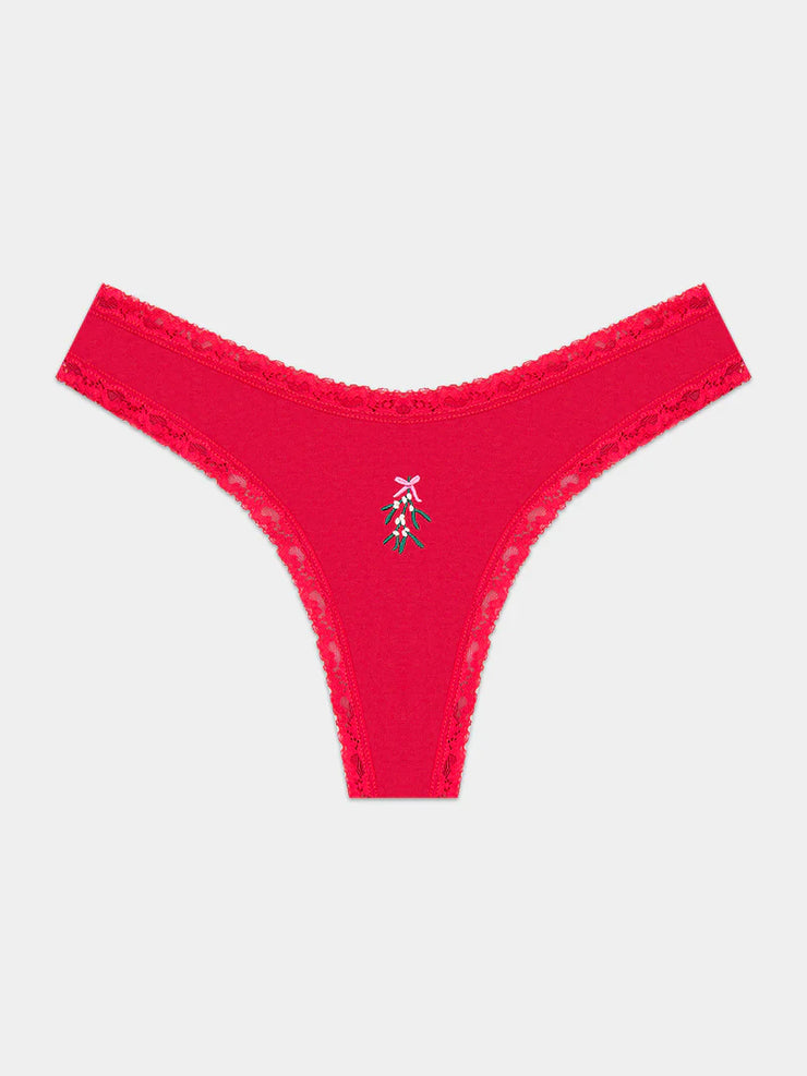 Stripe & Stare Single Thong - Mistletoe Embroidery