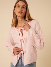 Nobody's Child Cable Tie Pink Cardigan