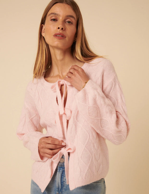 Nobody's Child Cable Tie Pink Cardigan