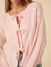 Nobody's Child Cable Tie Pink Cardigan