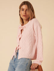 Nobody's Child Cable Tie Pink Cardigan