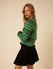 Nobody's Child Fairisle and Ruffle Green Jumper