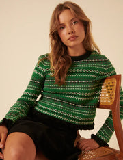 Nobody's Child Fairisle and Ruffle Green Jumper