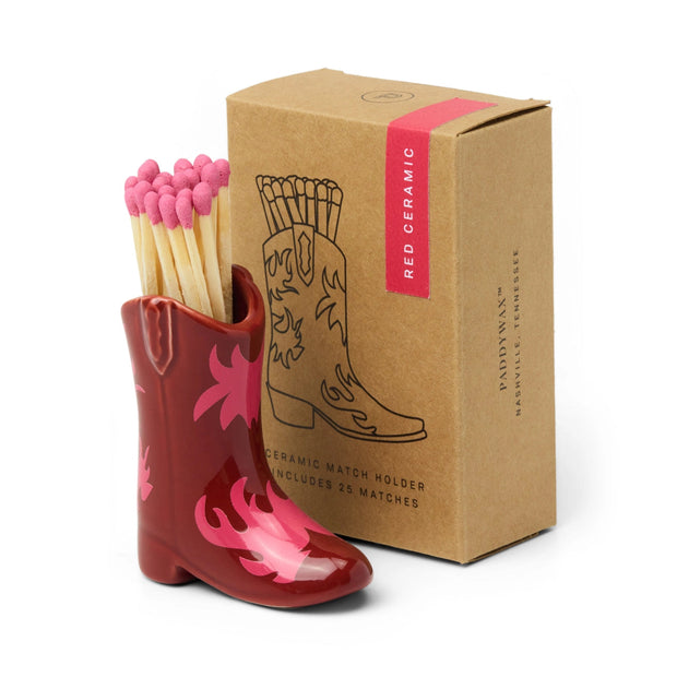 Nashville Boot Match Holders With Matches - Red & Pink