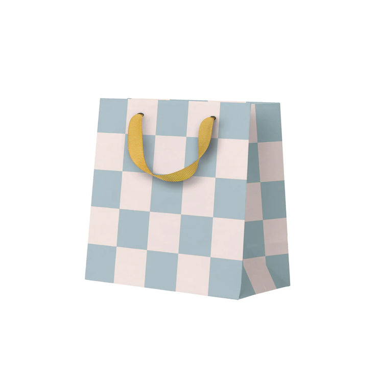 Pale Blue Checkerboard Gift Bag - Mini