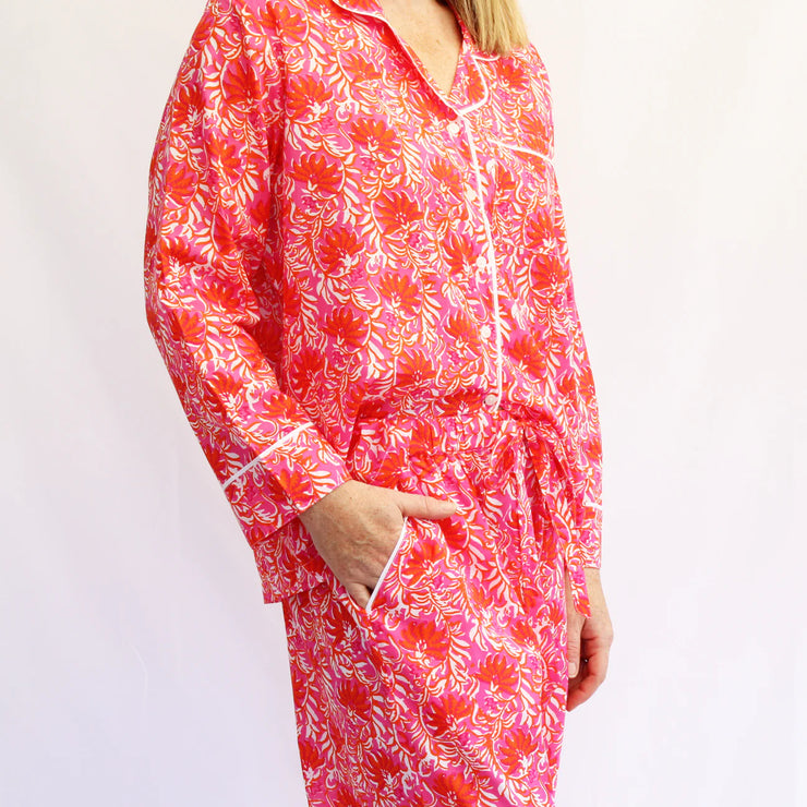 Lime Tree Block Printed Pyjamas - Jaipur Orange & Magenta