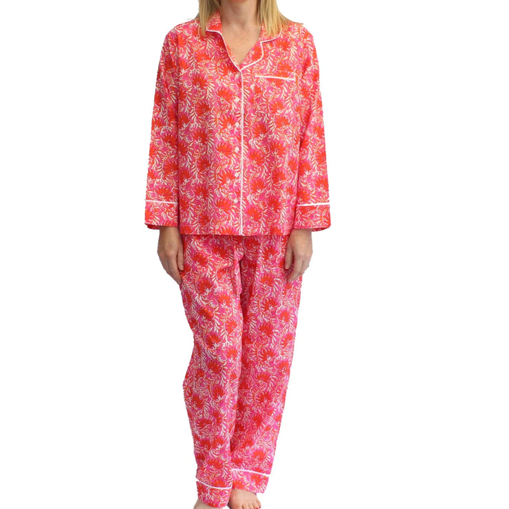 Lime Tree Block Printed Pyjamas - Jaipur Orange & Magenta