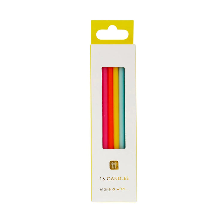 Long Rainbow Birthday Candles - 16 Pack