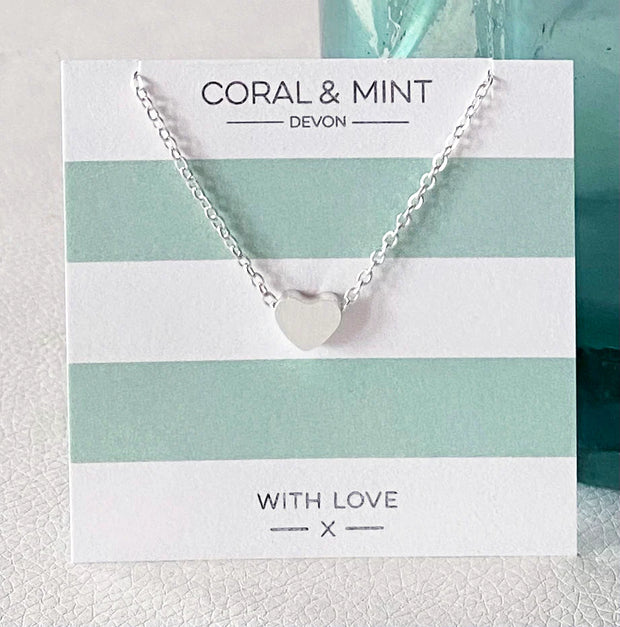 Coral & Mint Heart Silver Necklace