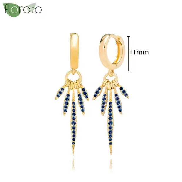 Gold Hoop Earrings with Blue Spikes