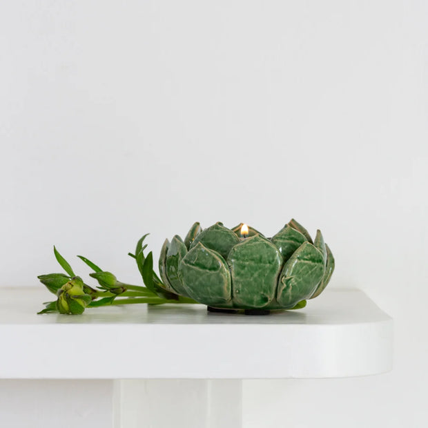 Artichoke Tea Light Candle Holder - Green