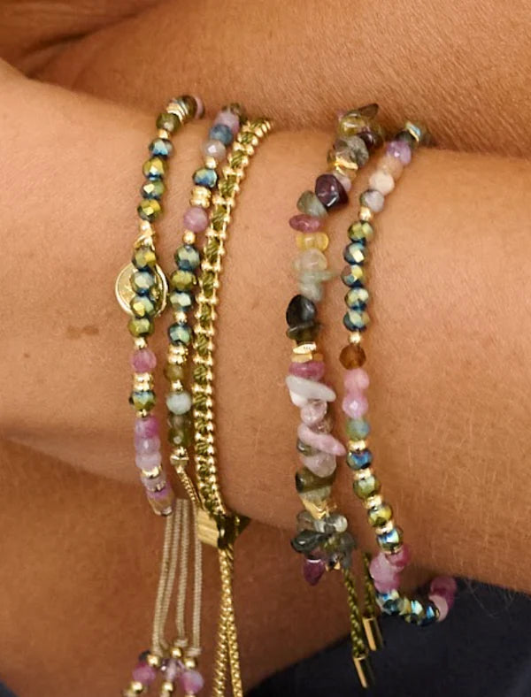 Boho Betty 3 Layer Bracelet Stack - Majuli Gold & Tourmaline