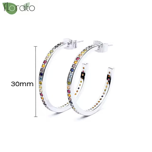 Needle Rainbow Hoop Earrings - Silver or Gold