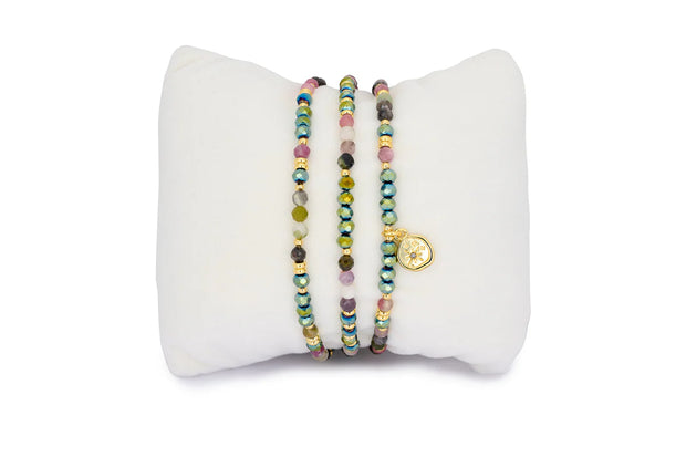 Boho Betty 3 Layer Bracelet Stack - Majuli Gold & Tourmaline